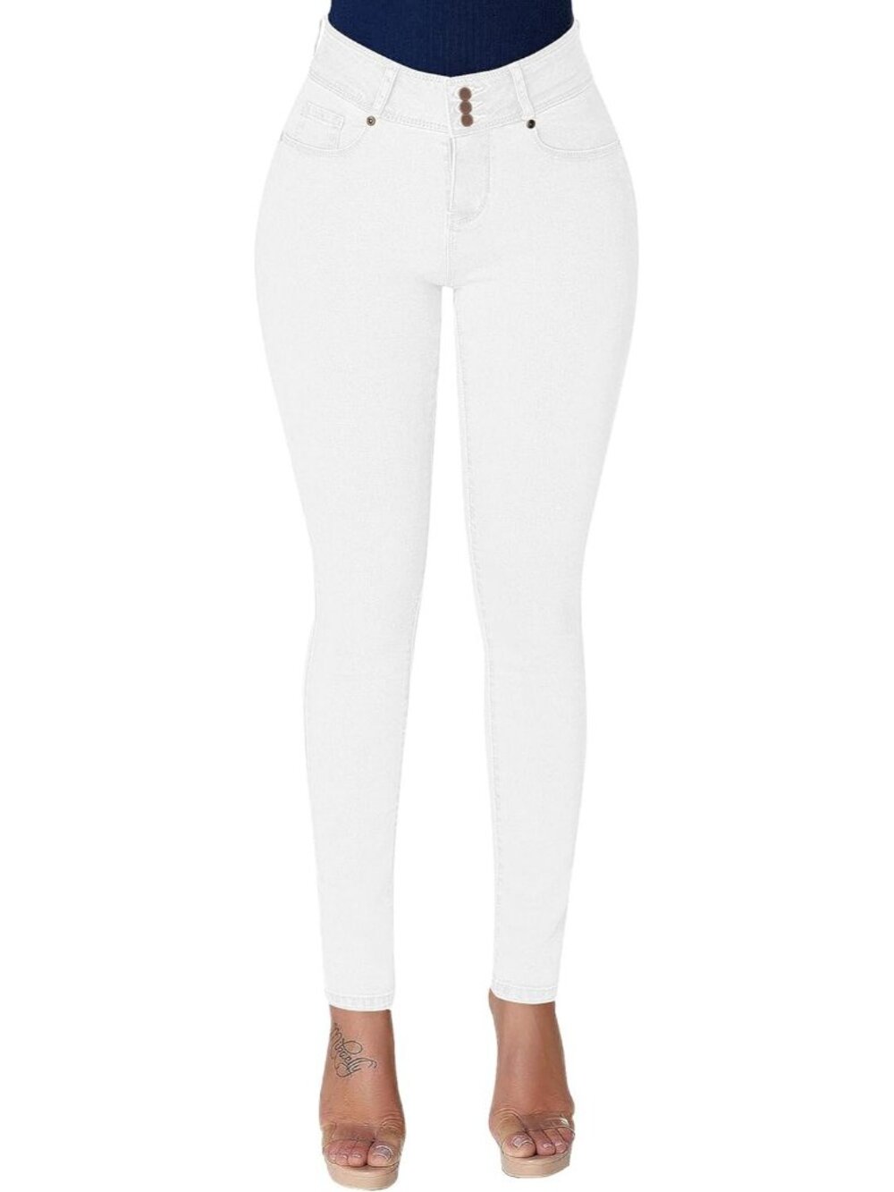Women’s White Cotton Blend High Waisted Stretchy Tummy Control Jeggings Jeans